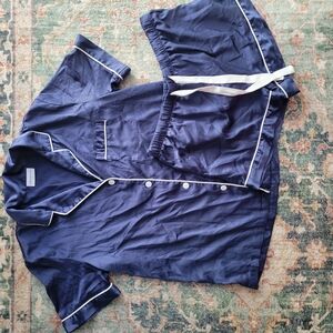 Navy Blue Satin/Silky Pajama Set